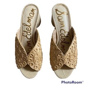 NEW Sam Edelman Sareen Woven Raffia Open-Toe Heeled Mules Size 7
